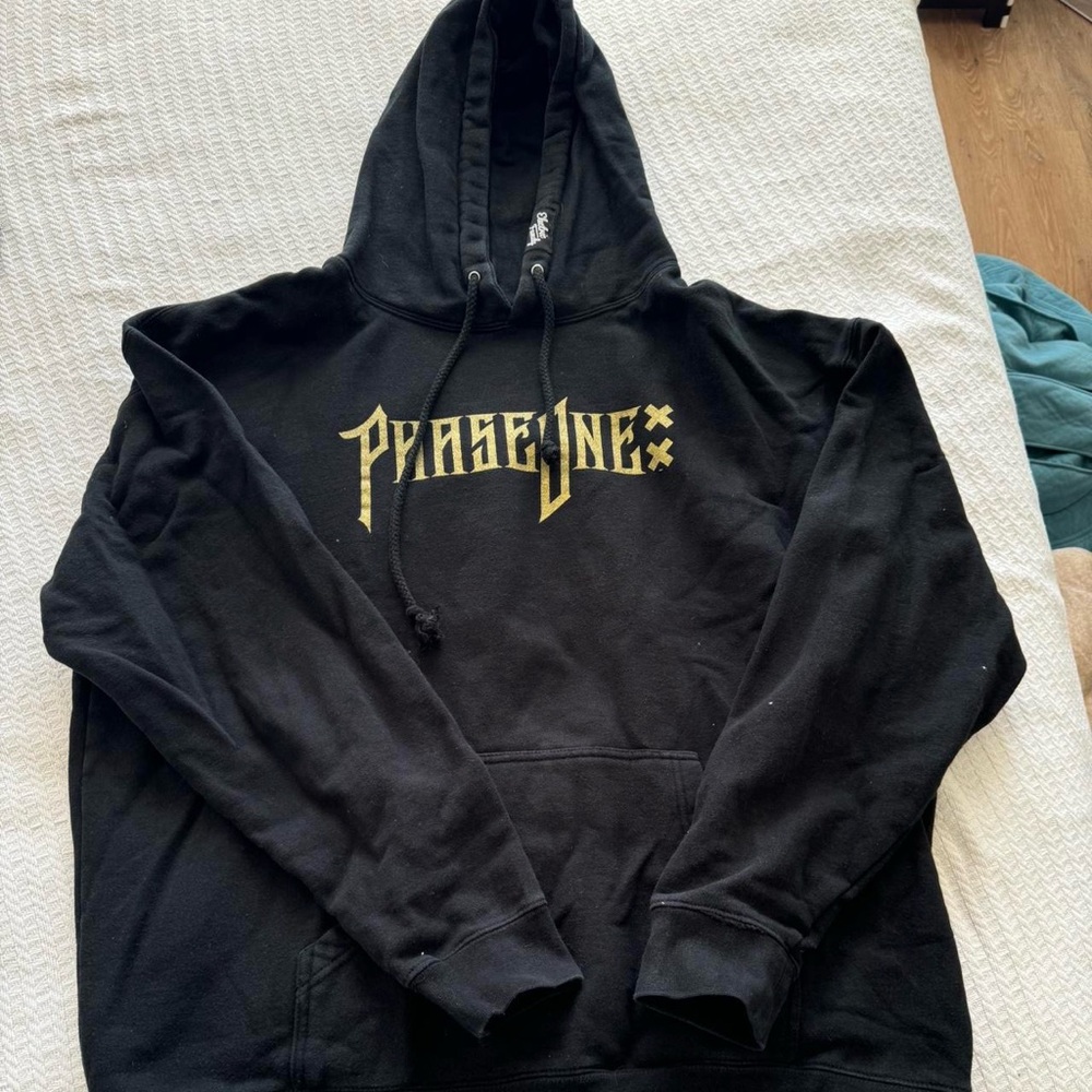 Extra Large Black and Gold Phase One DJ Rave Electric Family Black Hoodie